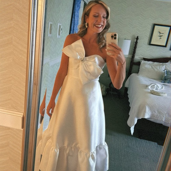 Bridal Anthropologie Hutch Strapless Crystal Bow-tie Midi Dress - Picture 3 of 3